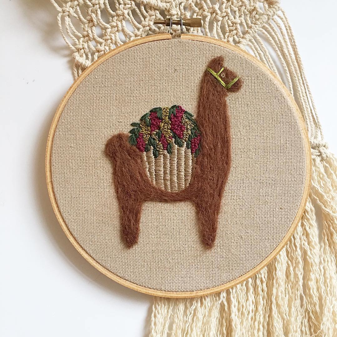 Fuzzy and Flora needle felting hoop art