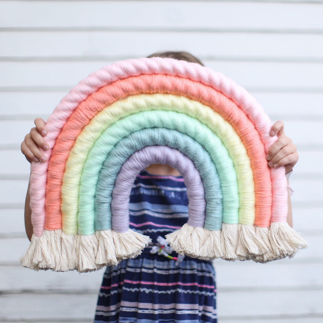 Rainbow weaving fiber art by Mandi Smethells