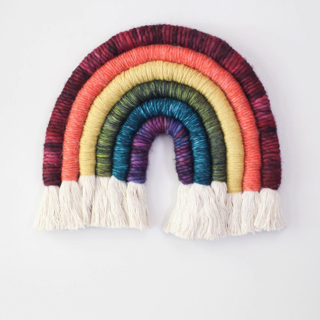 Rainbow weaving fiber art by Mandi Smethells