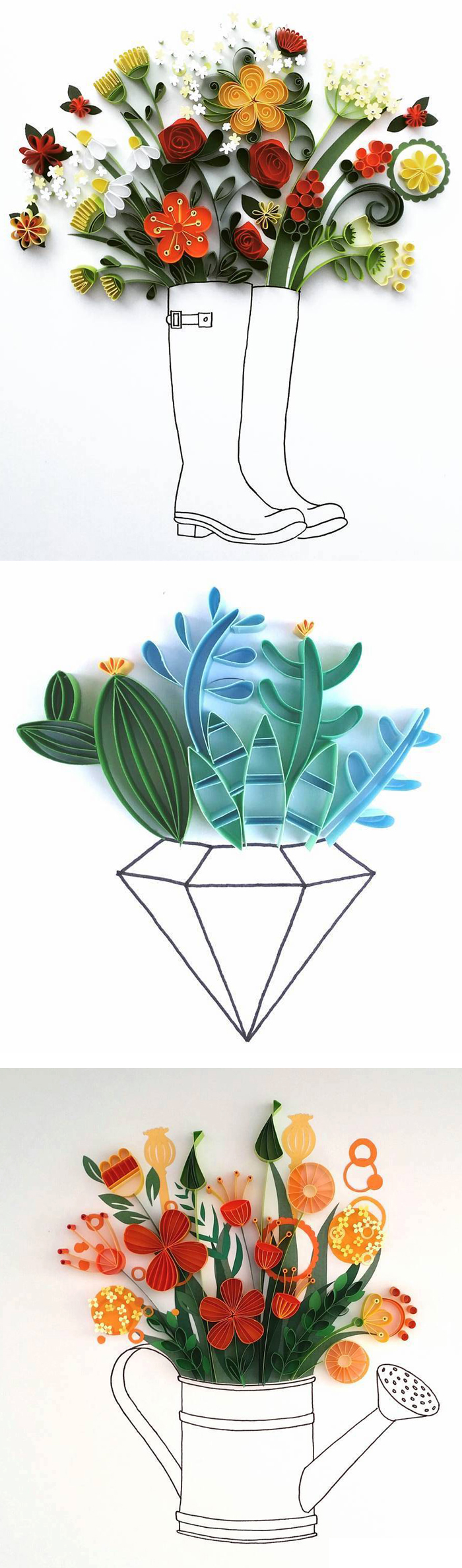 Quilling Line Art : Paper quilling bursts from delicate line drawings by