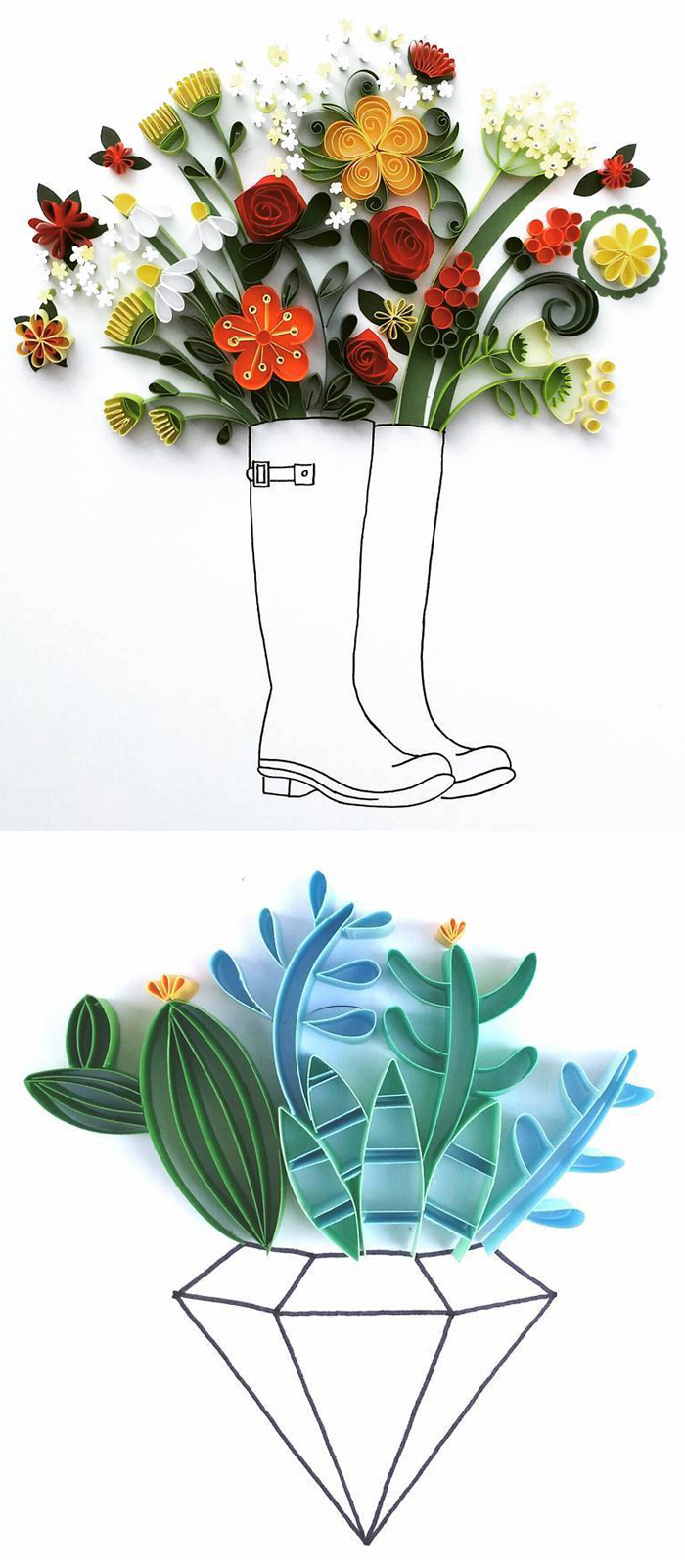 Quilling Line Art : Paper quilling bursts from delicate line drawings by