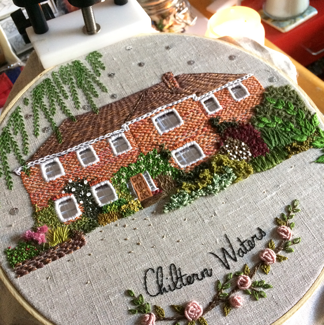 Embroidered houses by The Monster's Lounge