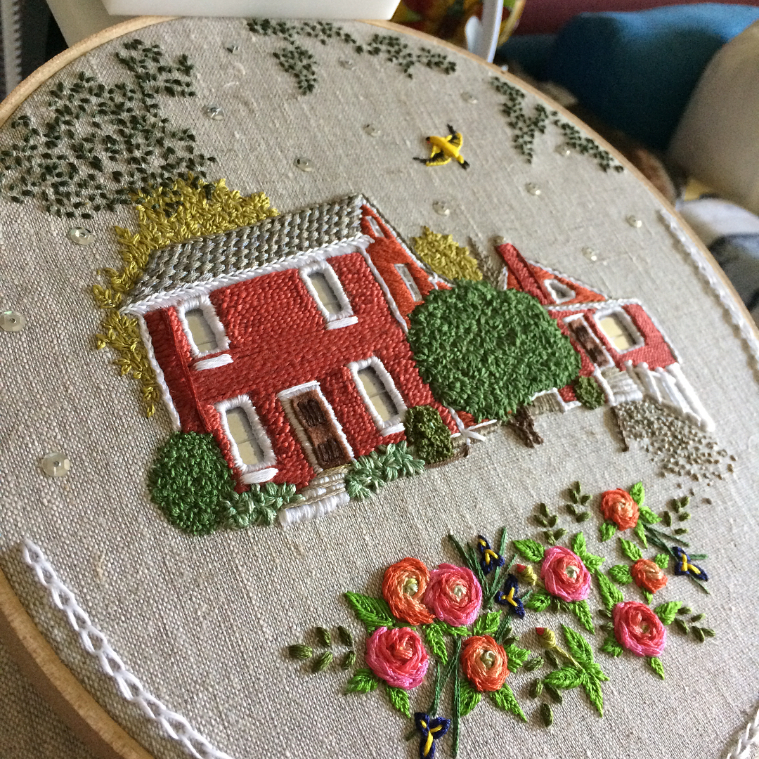 Embroidered houses by The Monster's Lounge