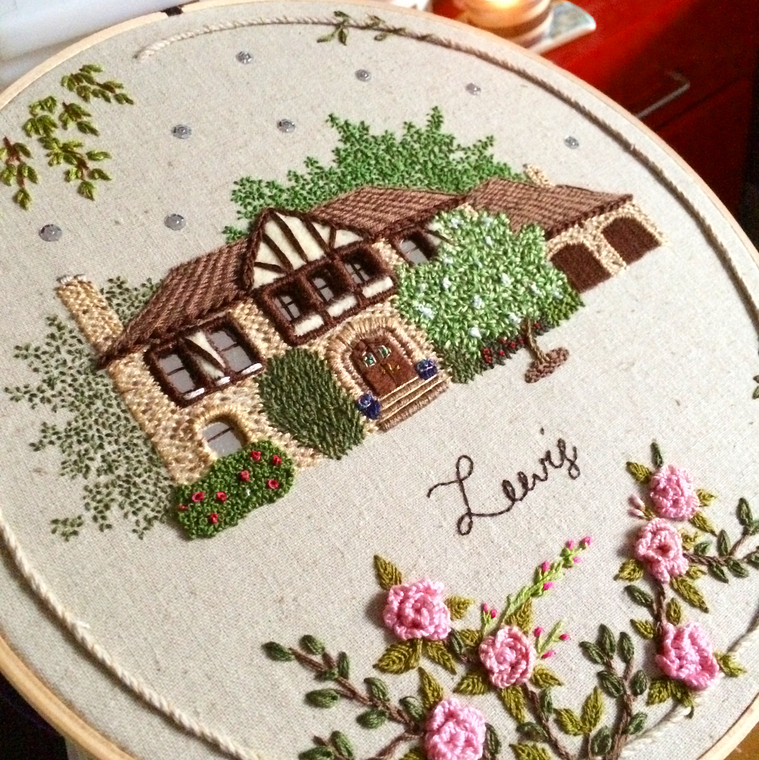 Embroidered houses by The Monster's Lounge