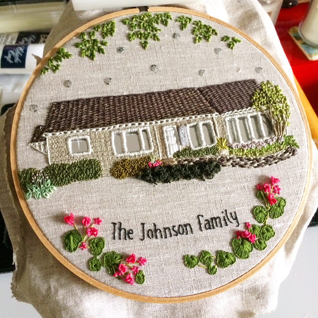 Embroidered houses by The Monster's Lounge