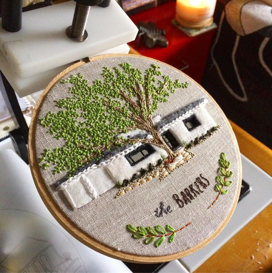 Embroidered houses by The Monster's Lounge