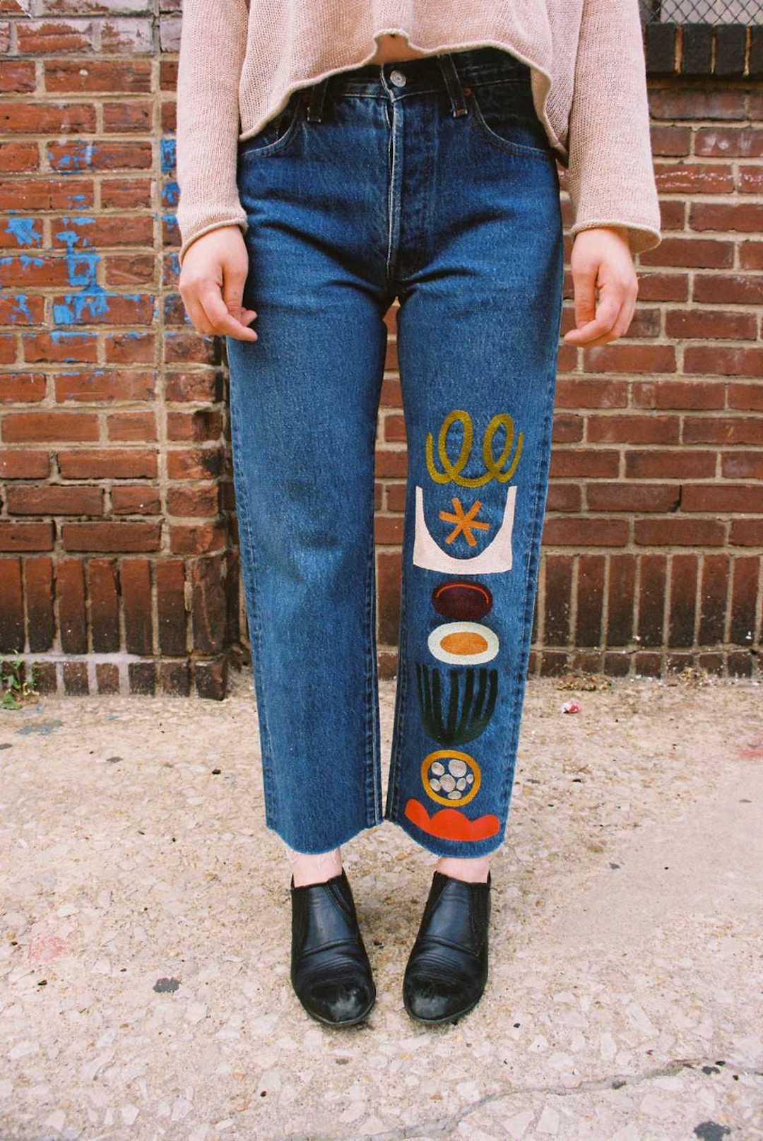 Embroidered denim jeans by Thousand Island