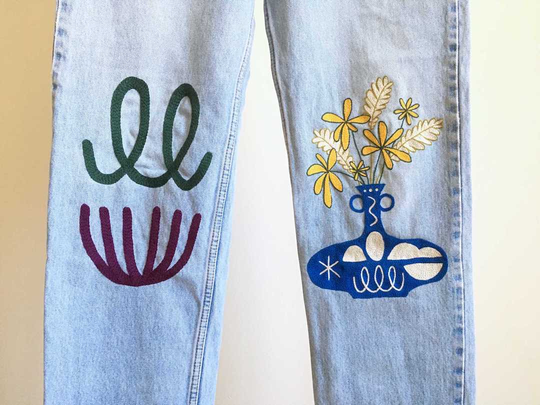 Embroidered denim jeans by Thousand Island