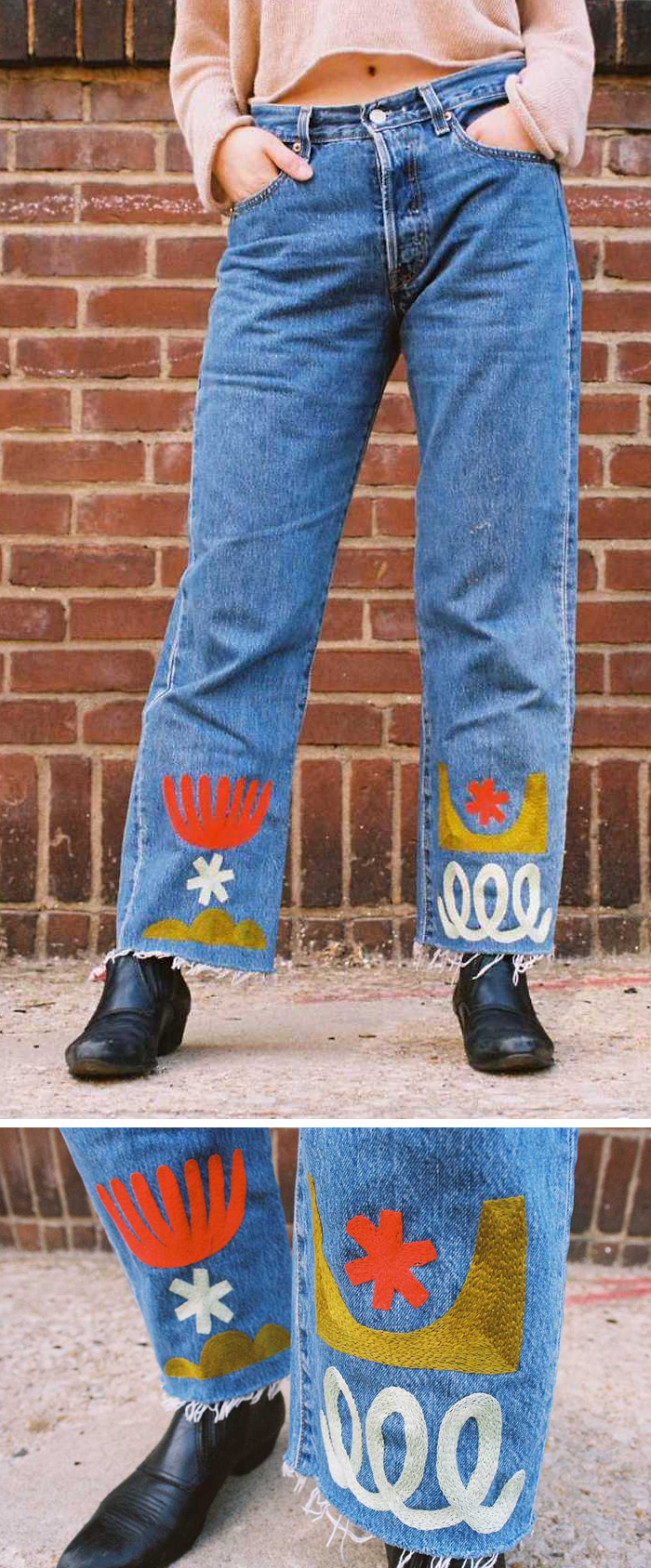 Embroidered denim jeans by Thousand Island