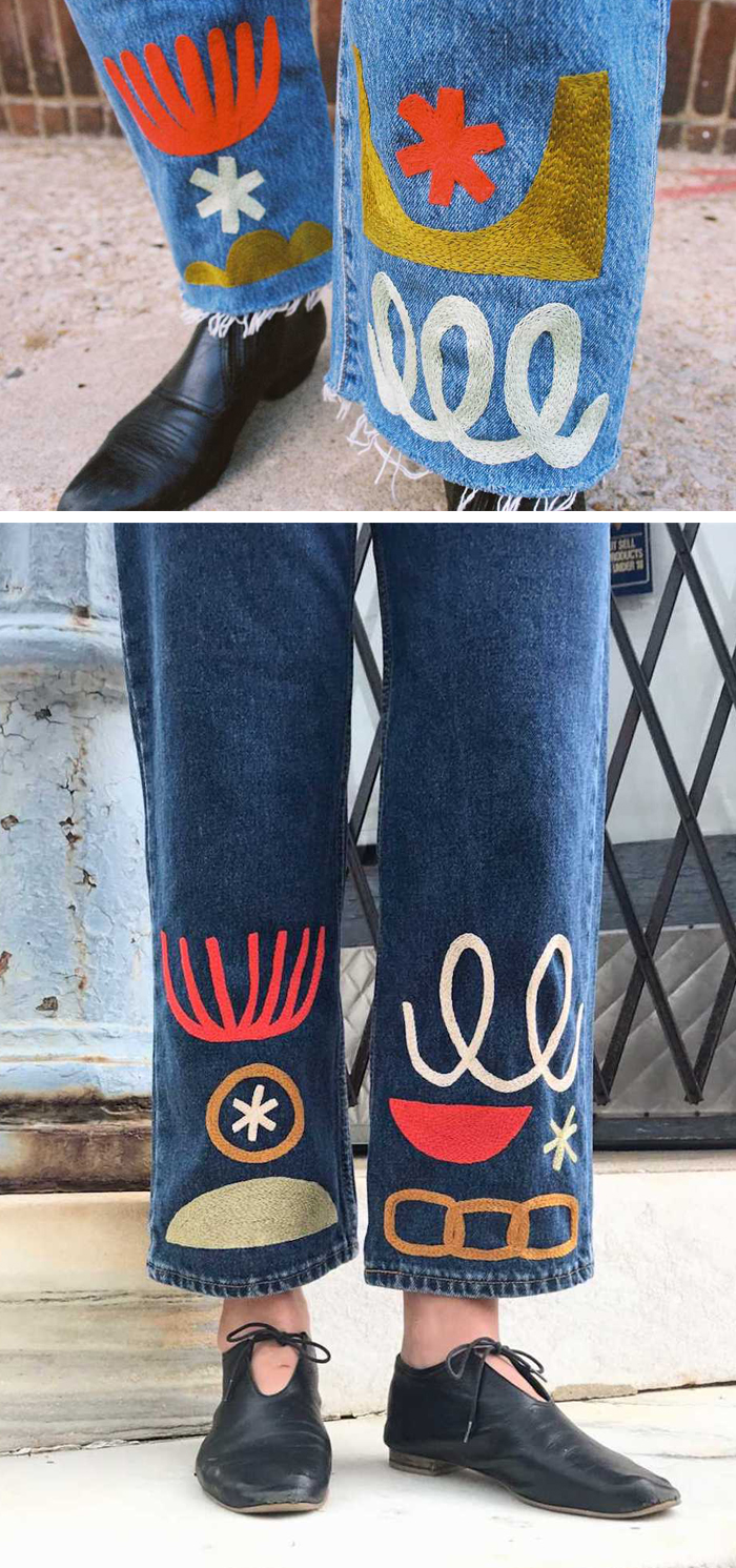 Embroidered denim jeans by Thousand Island