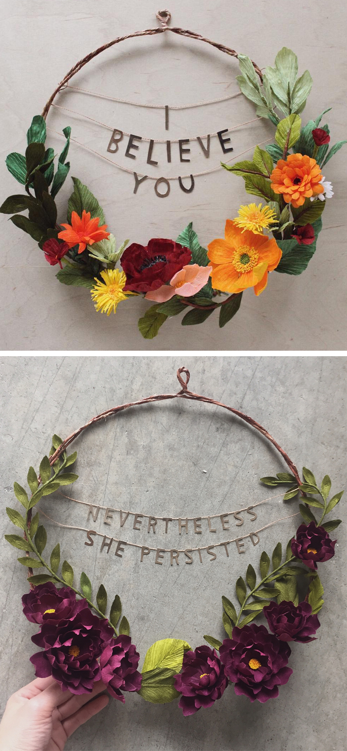 Empowering paper flowers wreaths by Grace Chin