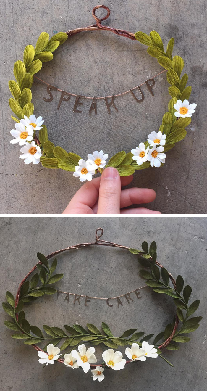 Empowering paper flowers wreaths by Grace Chin