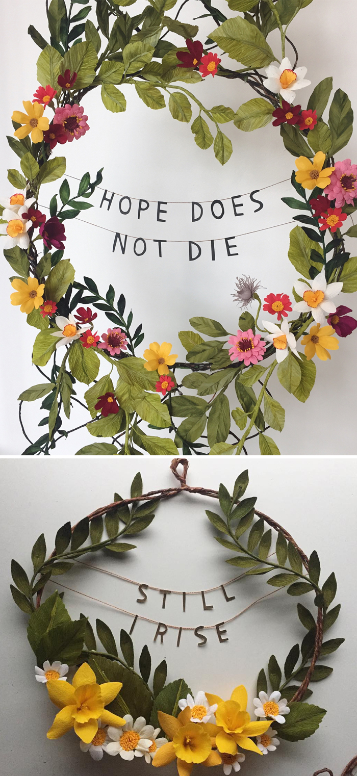 Empowering paper flowers wreaths by Grace Chin