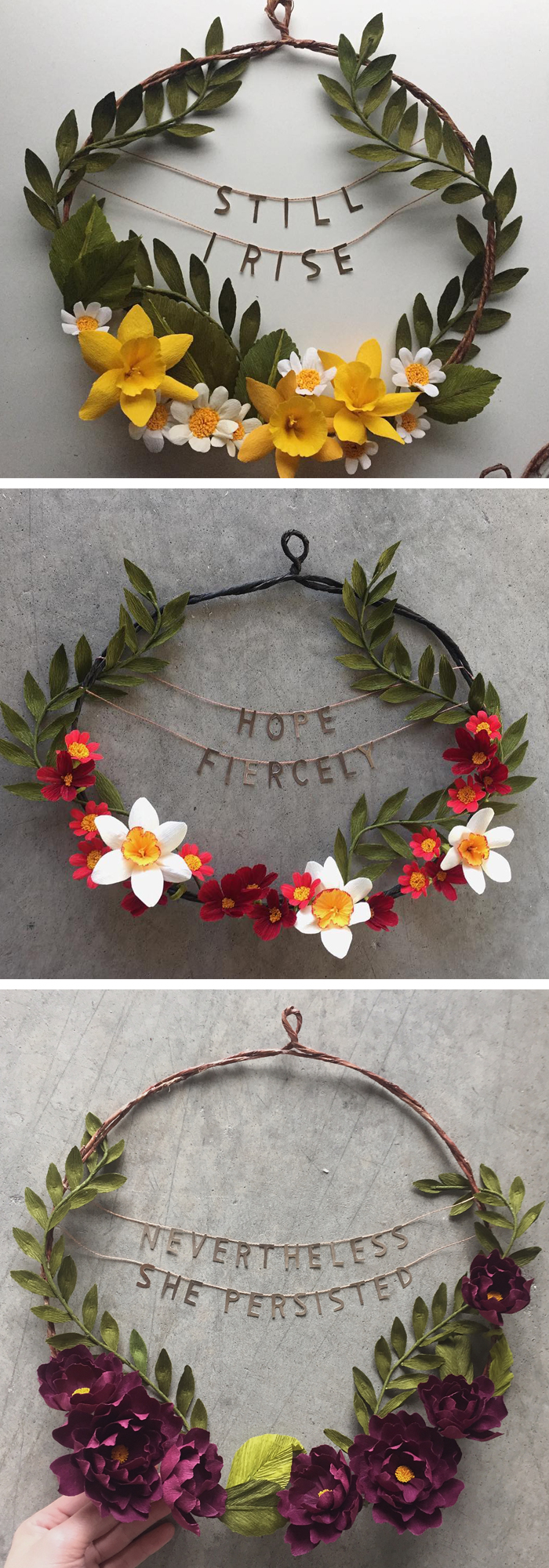 Empowering paper flowers wreaths by Grace Chin