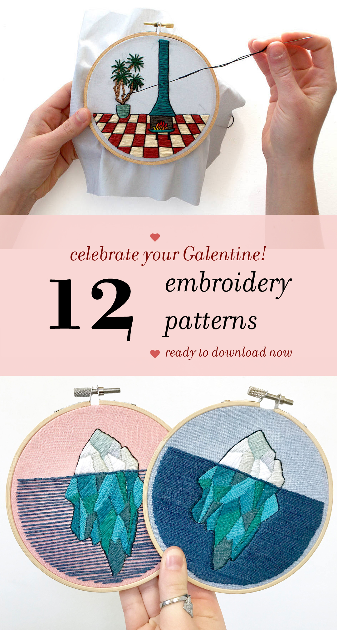 Embroidery patterns to gift on Galentine