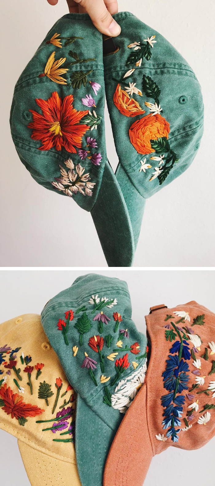 Embroidered hats by Lexi Mire