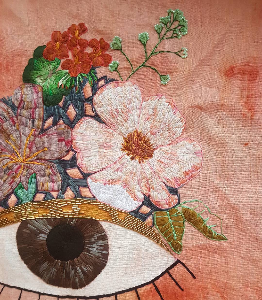 Stitched embroidery paintings by Fleur Woods