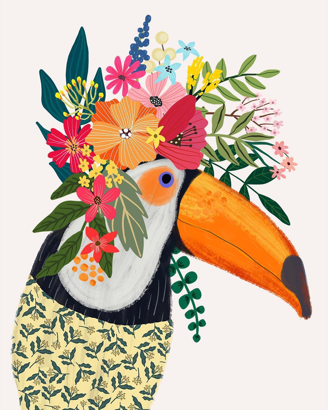 Animal wearing flower crowns illustrated by Mia Charo