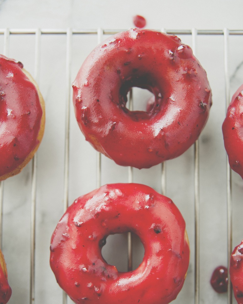 Blackberry Glazed Brown Buttermilk Doughnuts via The Kitchy Kitchen