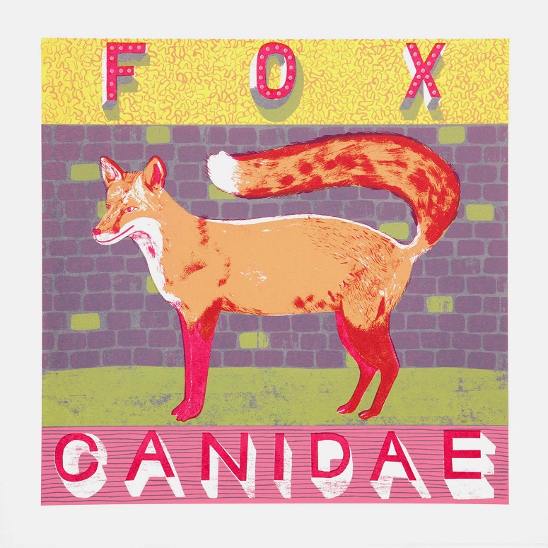 F is for fox who roams the city streets at night.