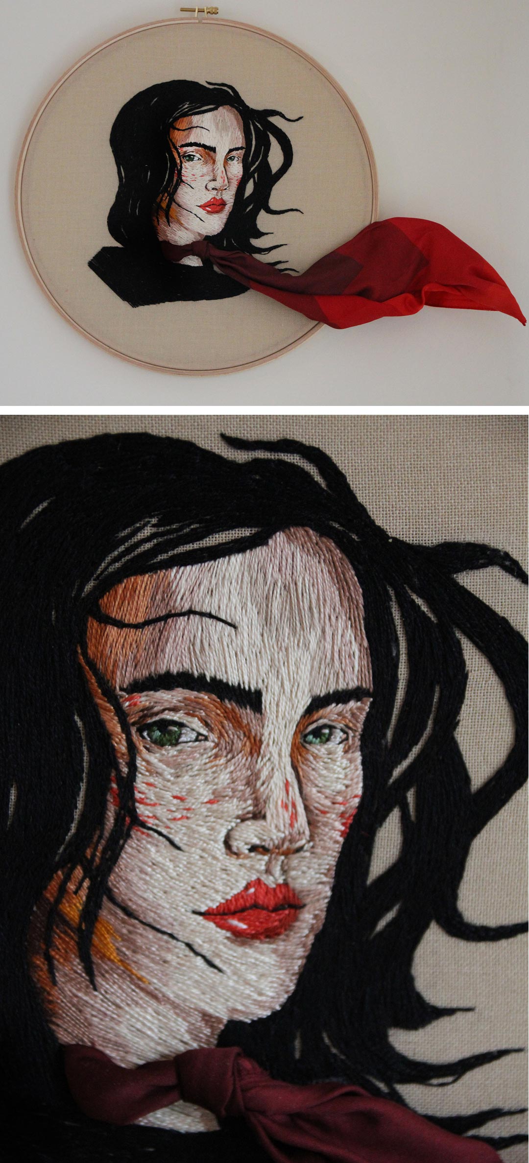 Ezgi Pamir's Embroidered Portraits Dazzle with Real Objects Sewn In