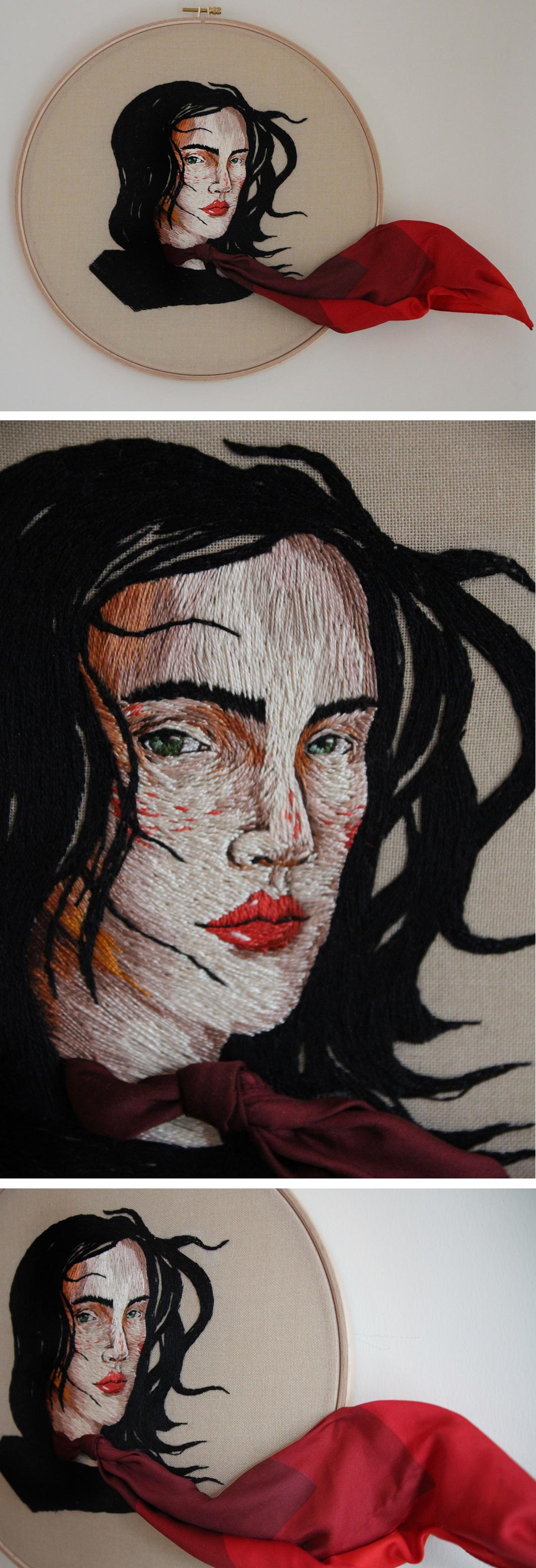 Ezgi Pamir's Embroidered Portraits Dazzle with Real Objects Sewn In