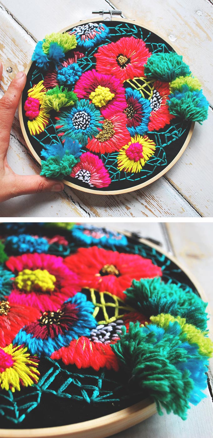 Colorful hoop art by Katy Biele