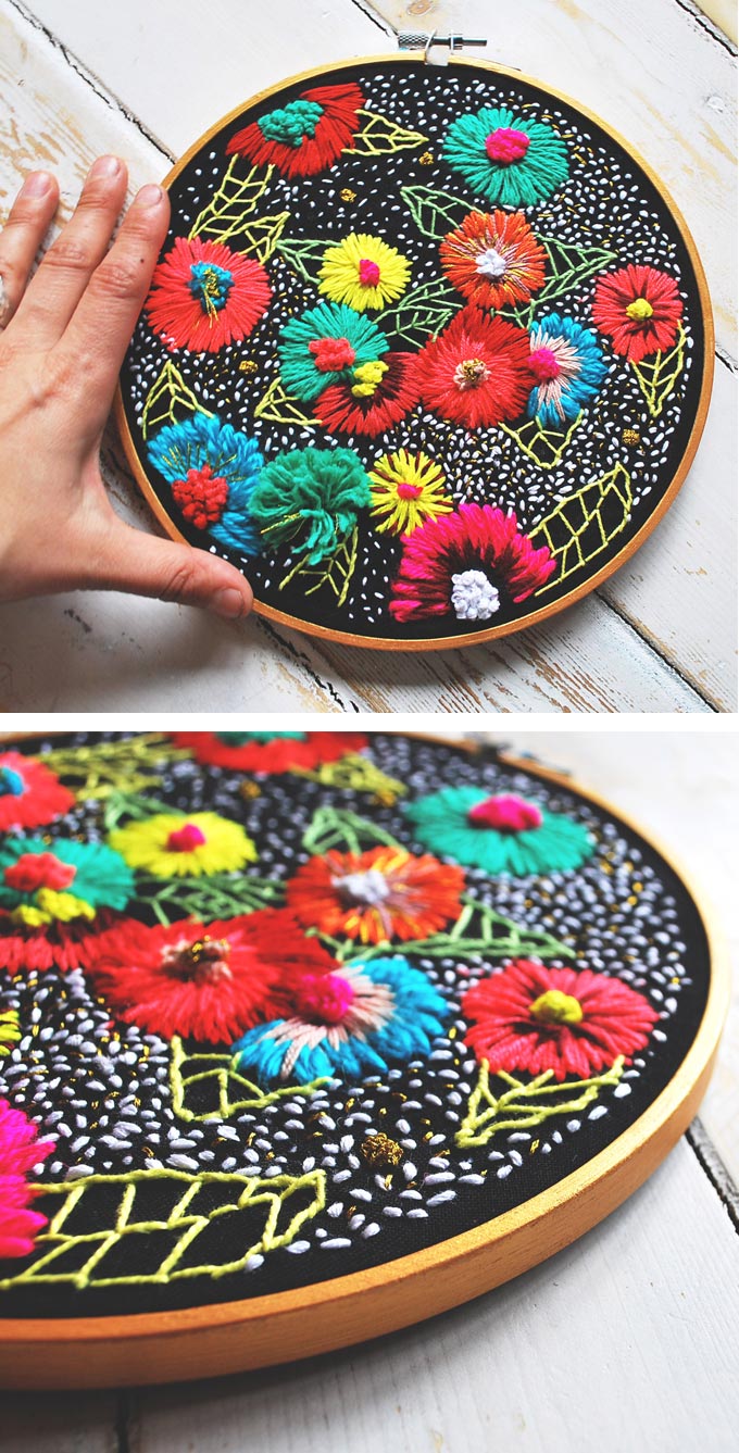 Colorful hoop art by Katy Biele