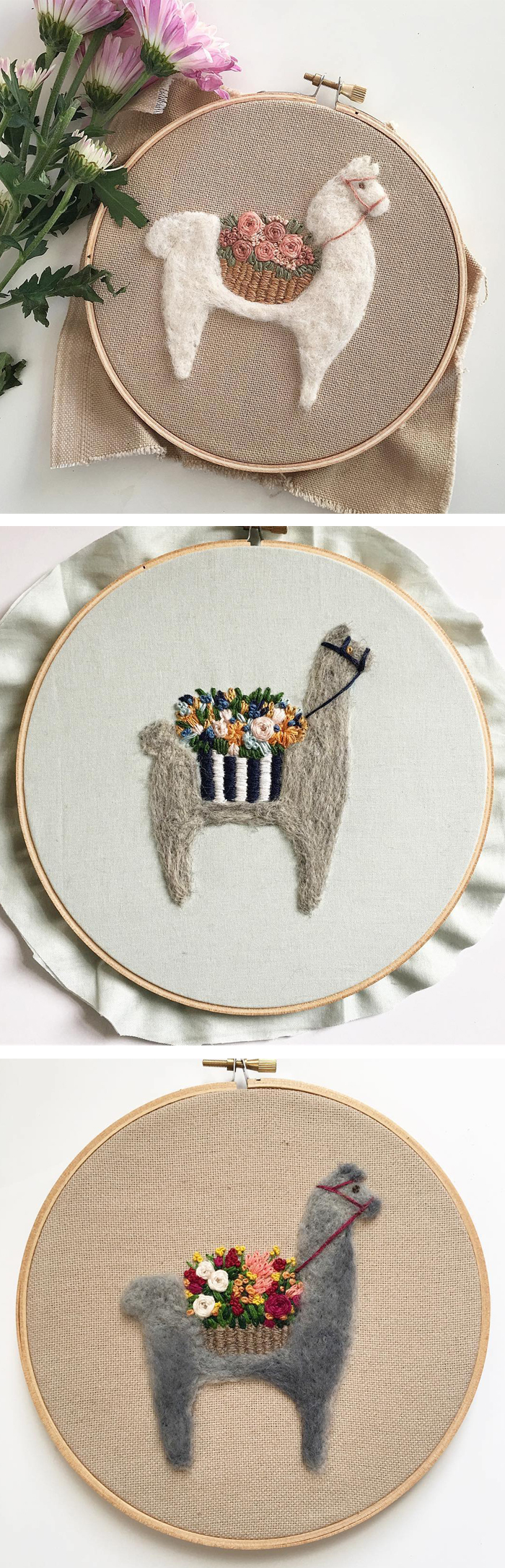 Needle felted hoop art by Fuzzy and Flora