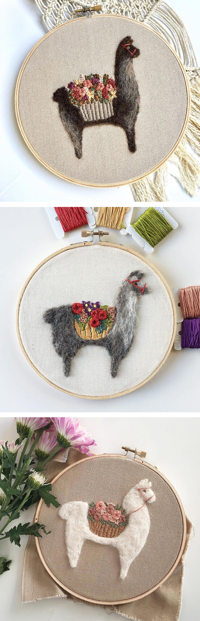 Needle felted hoop art by Fuzzy and Flora