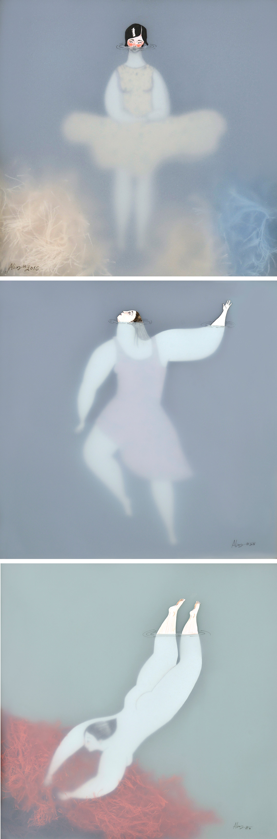 illustrations of nude women swimming by Sonia Alins
