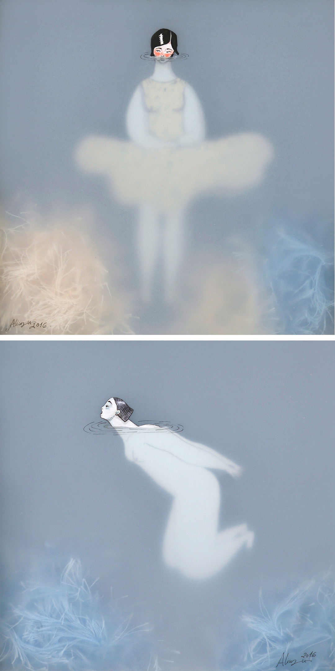 illustrations of nude women swimming by Sonia Alins