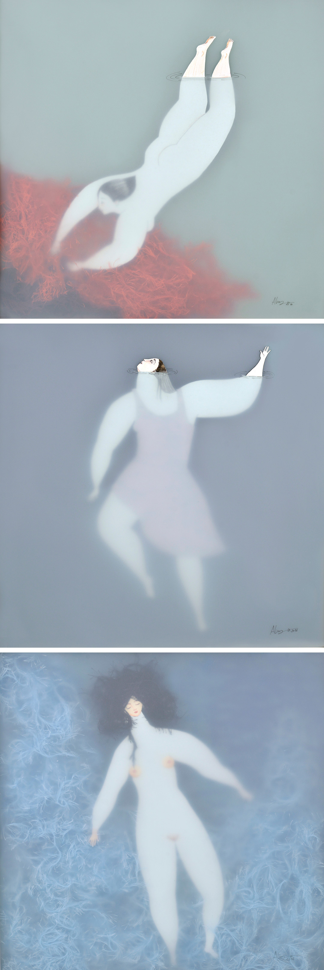 illustrations of nude women swimming by Sonia Alins