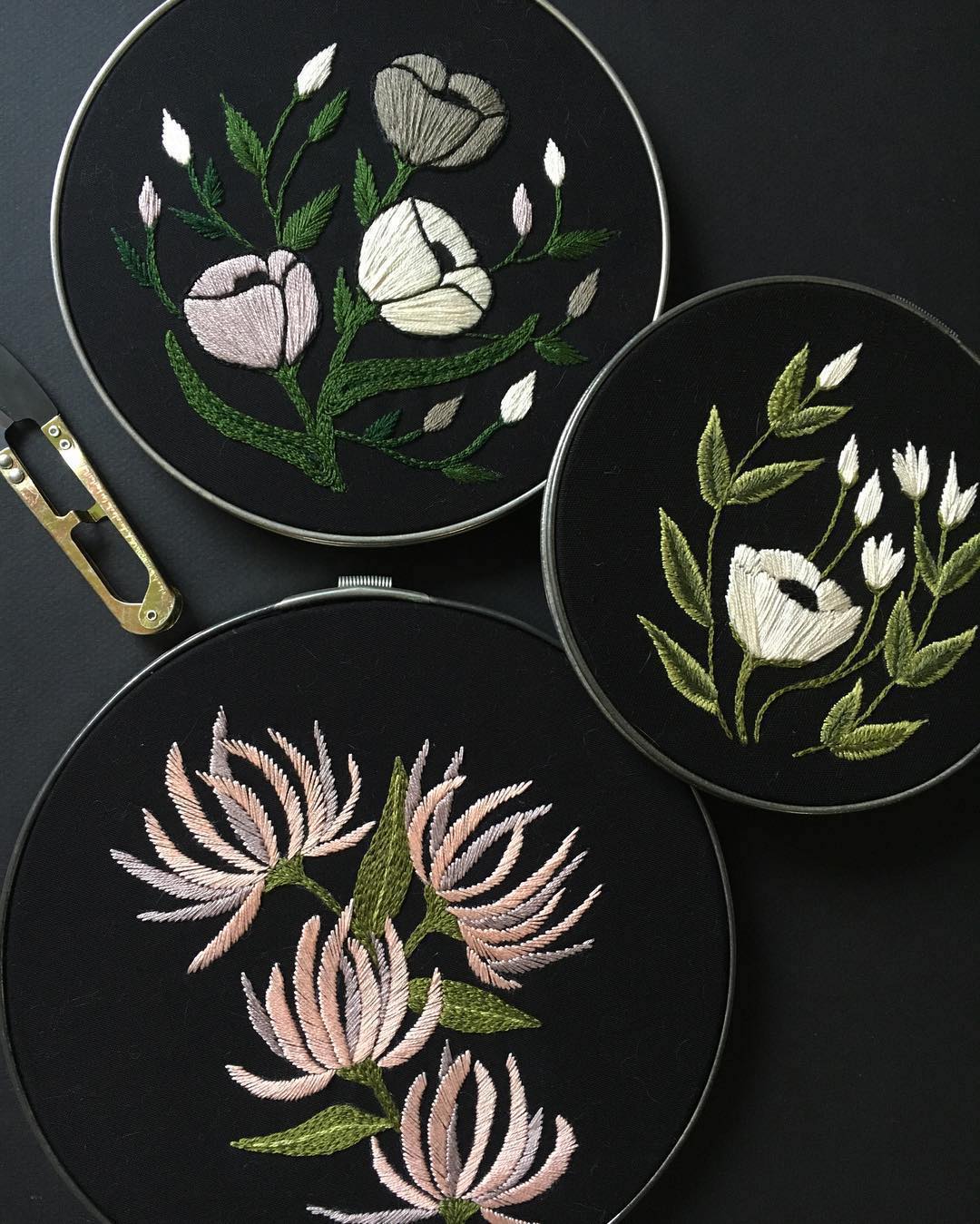Embroidered hoop art by Tusk and Cardinal