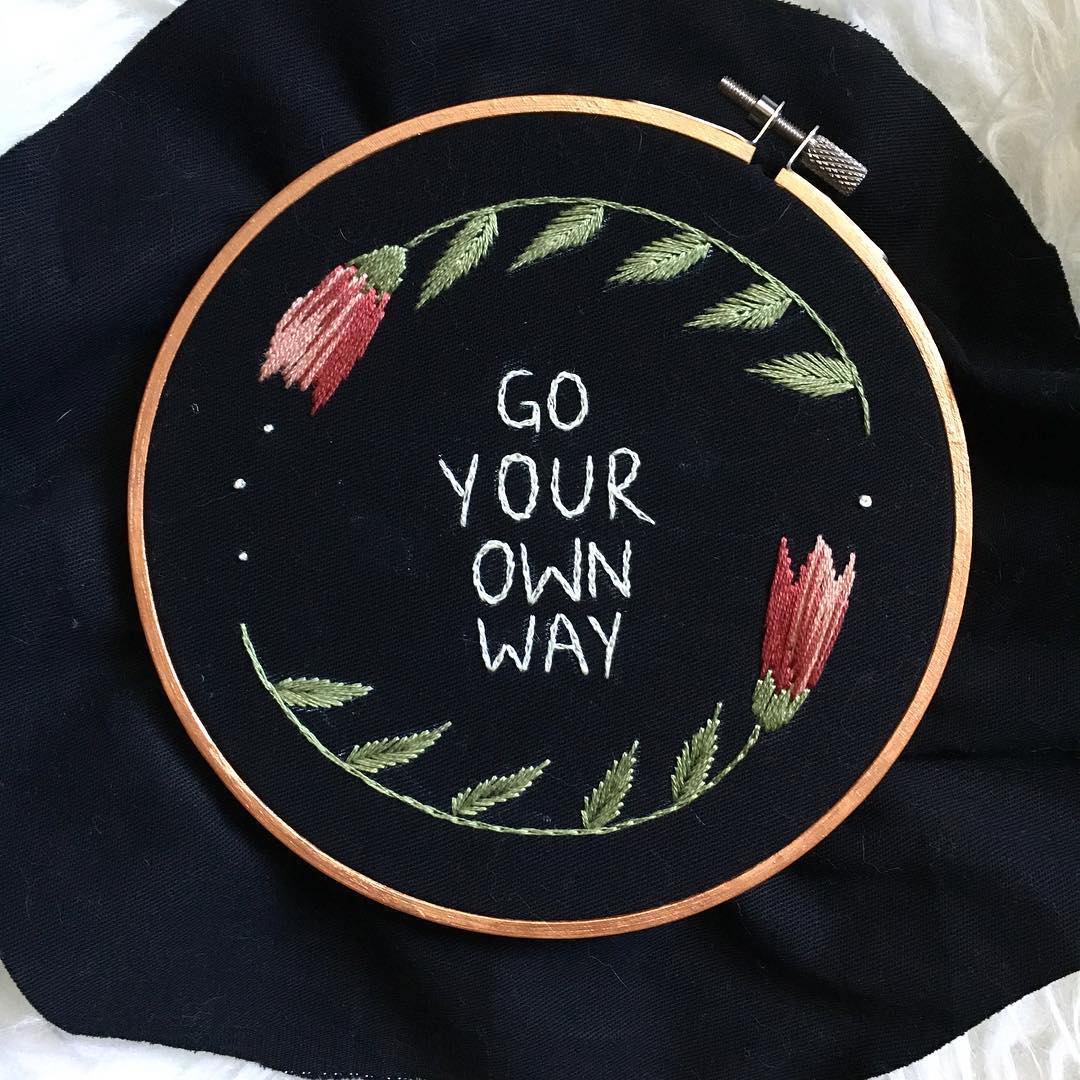 Embroidered hoop art by Tusk and Cardinal