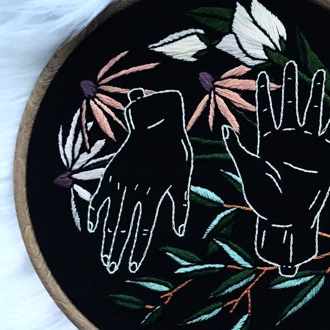 Embroidered hoop art by Tusk and Cardinal