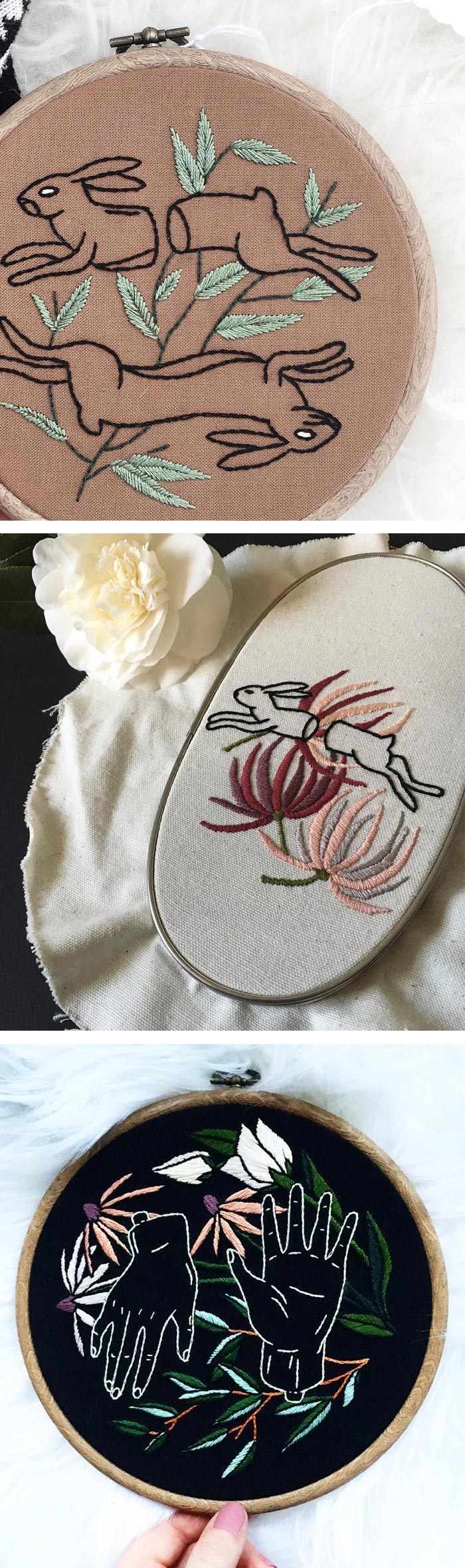Embroidered hoop art by Tusk and Cardinal
