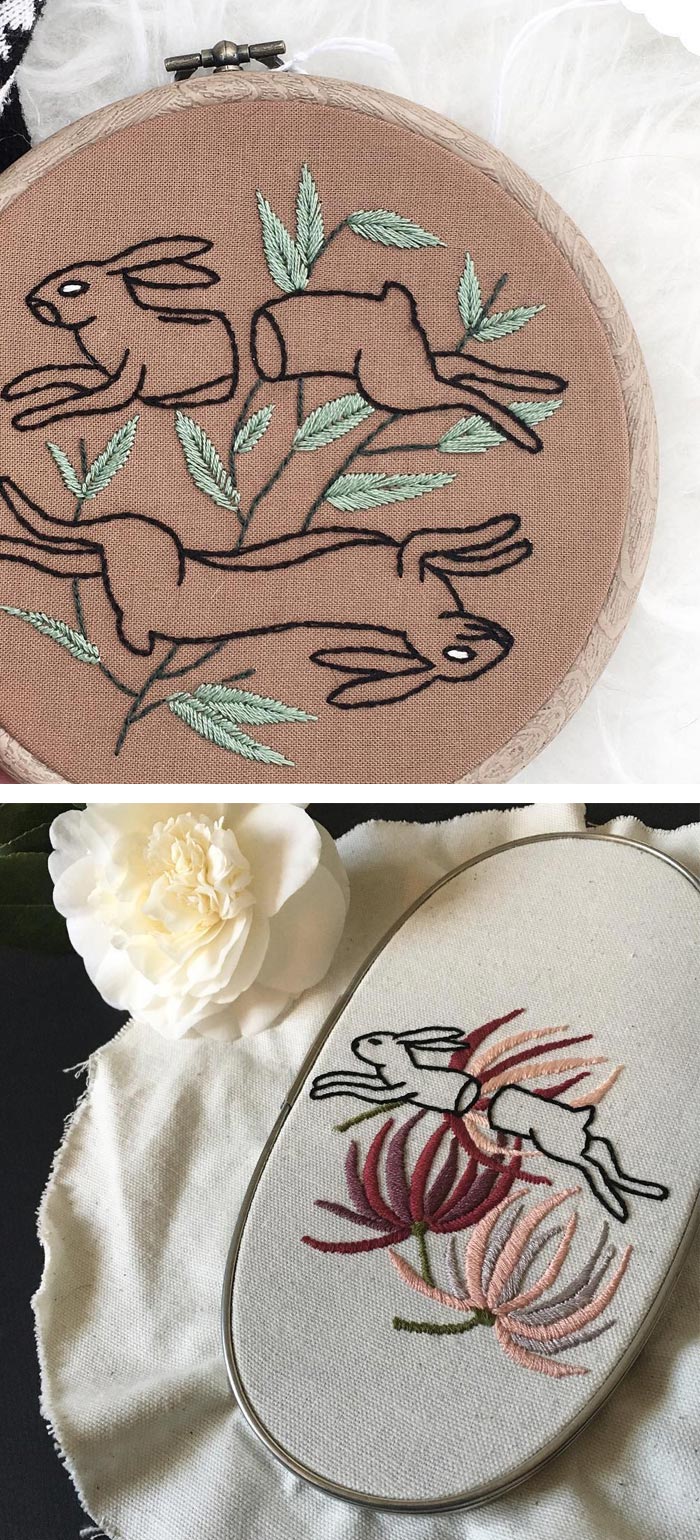 Embroidered hoop art by Tusk and Cardinal