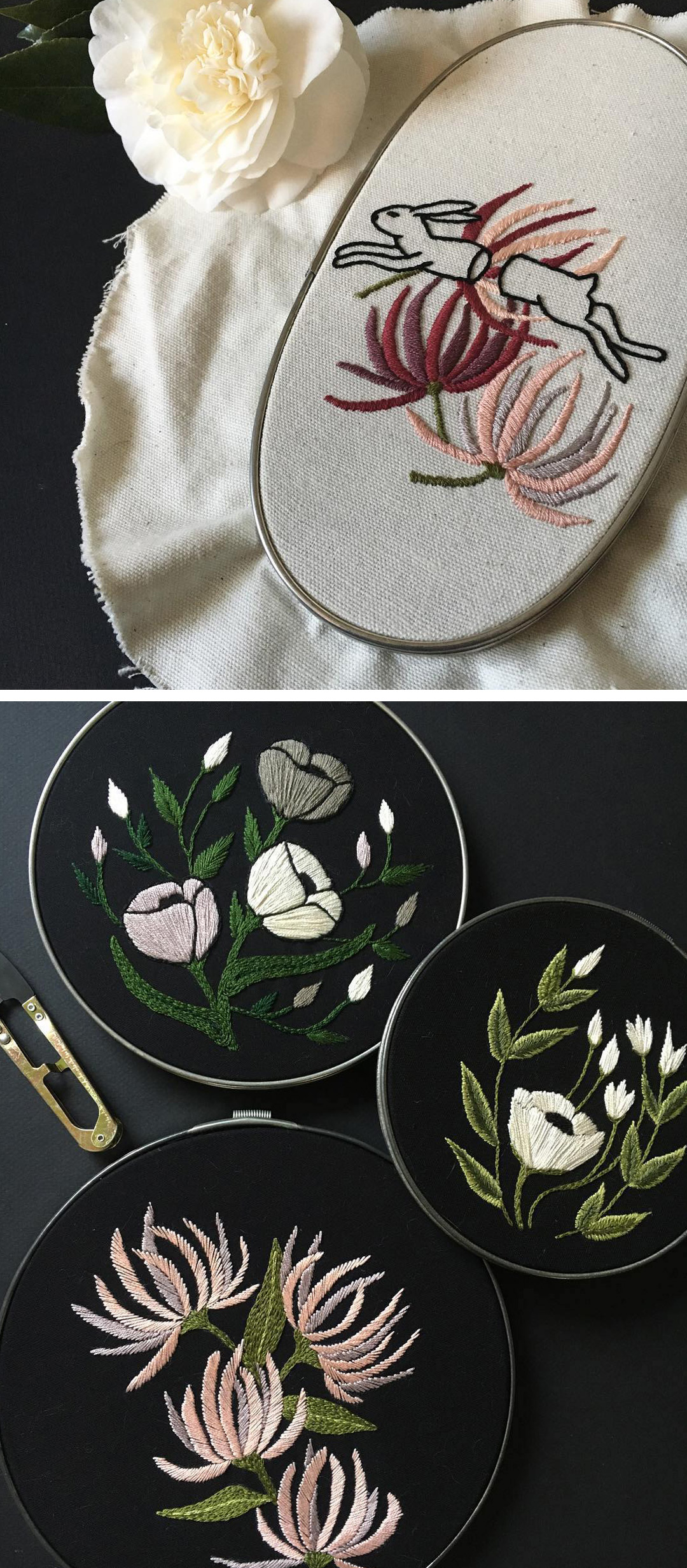Embroidered hoop art by Tusk and Cardinal