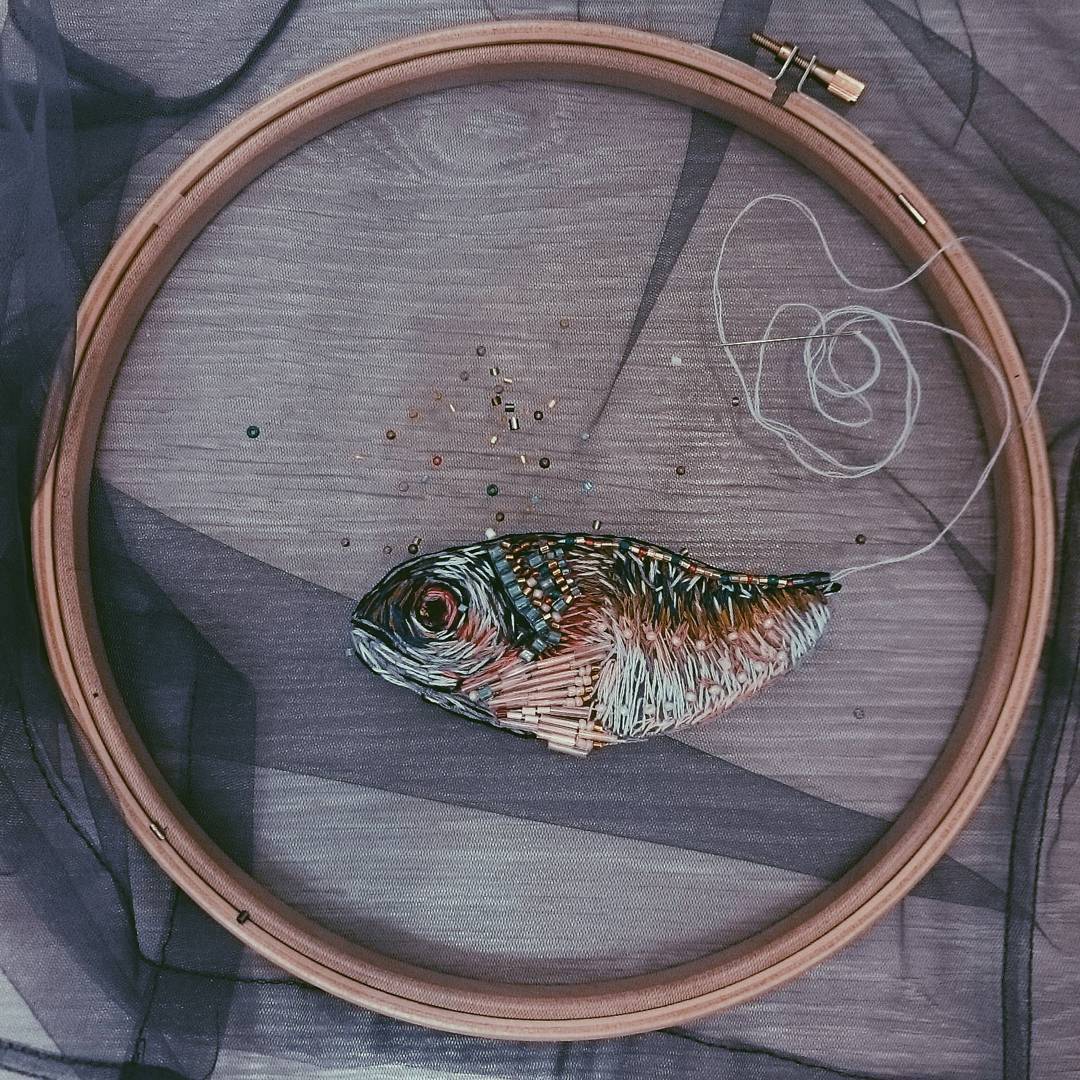 Fish embroidery on tulle
