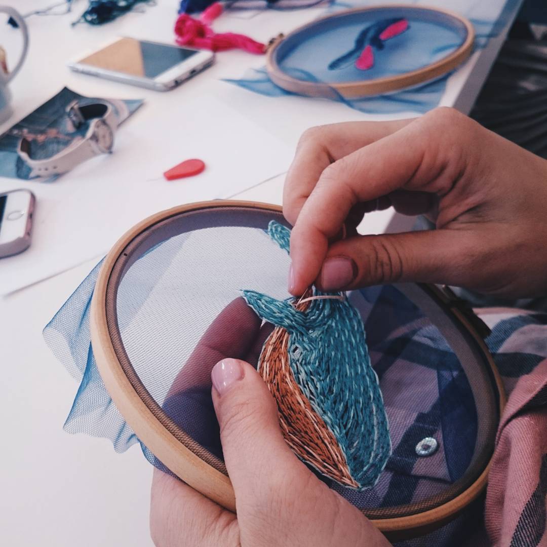 Fish embroidery on tulle