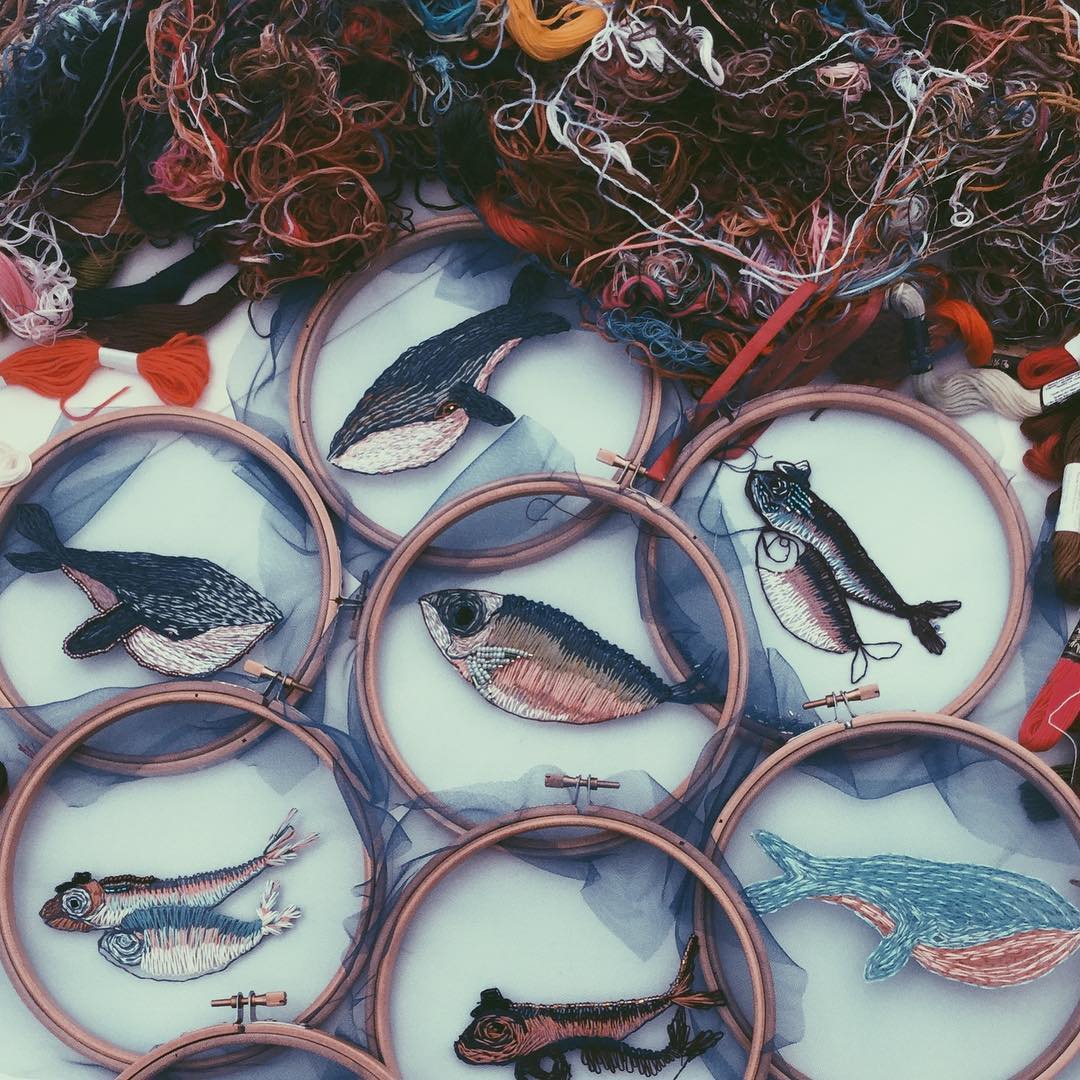 Fish embroidery on tulle