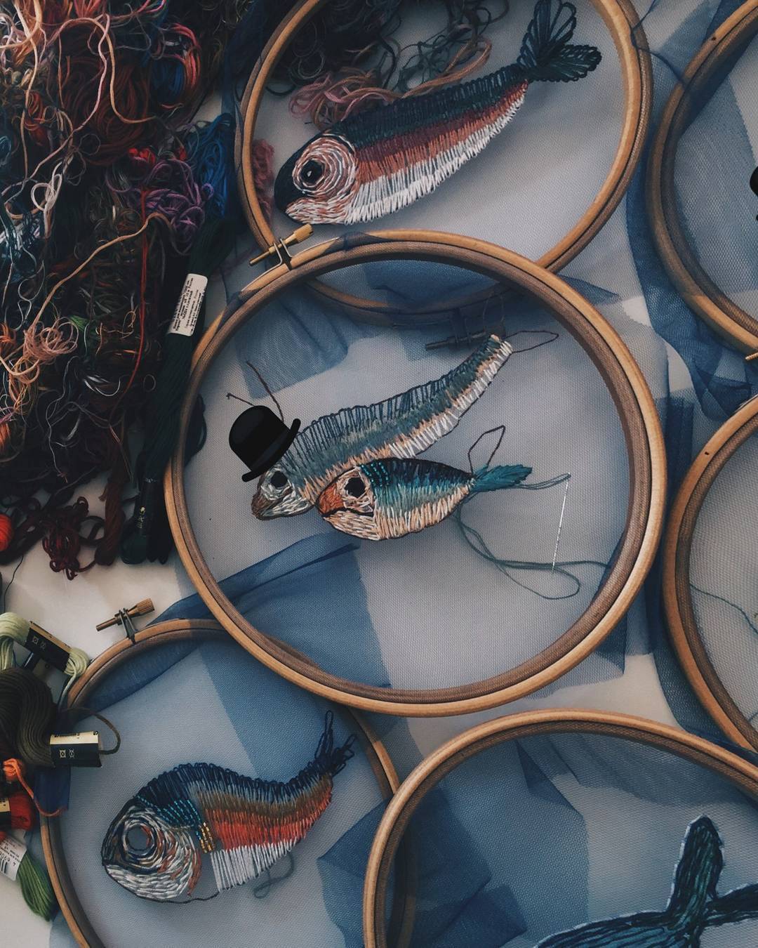 Fish embroidery on tulle