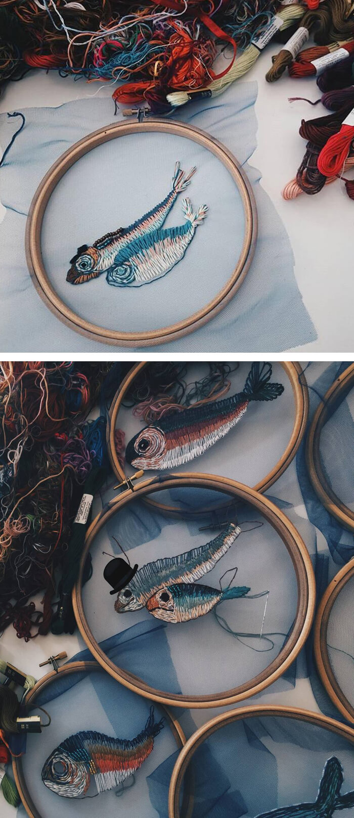 Fish embroidery on tulle