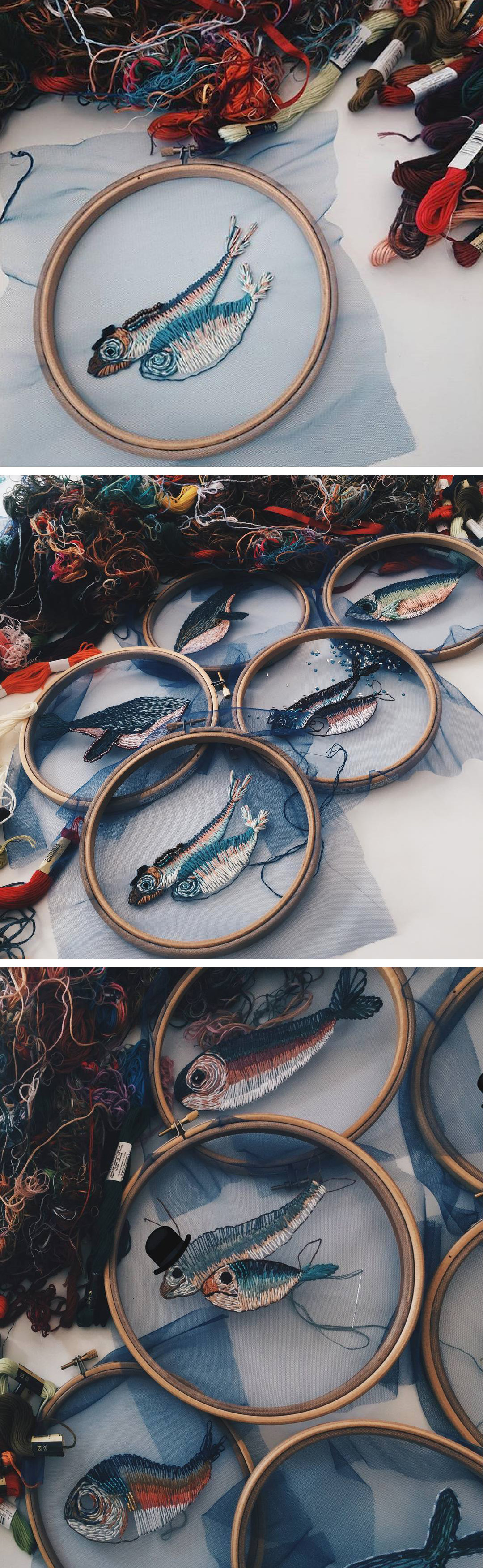 Fish embroidery on tulle