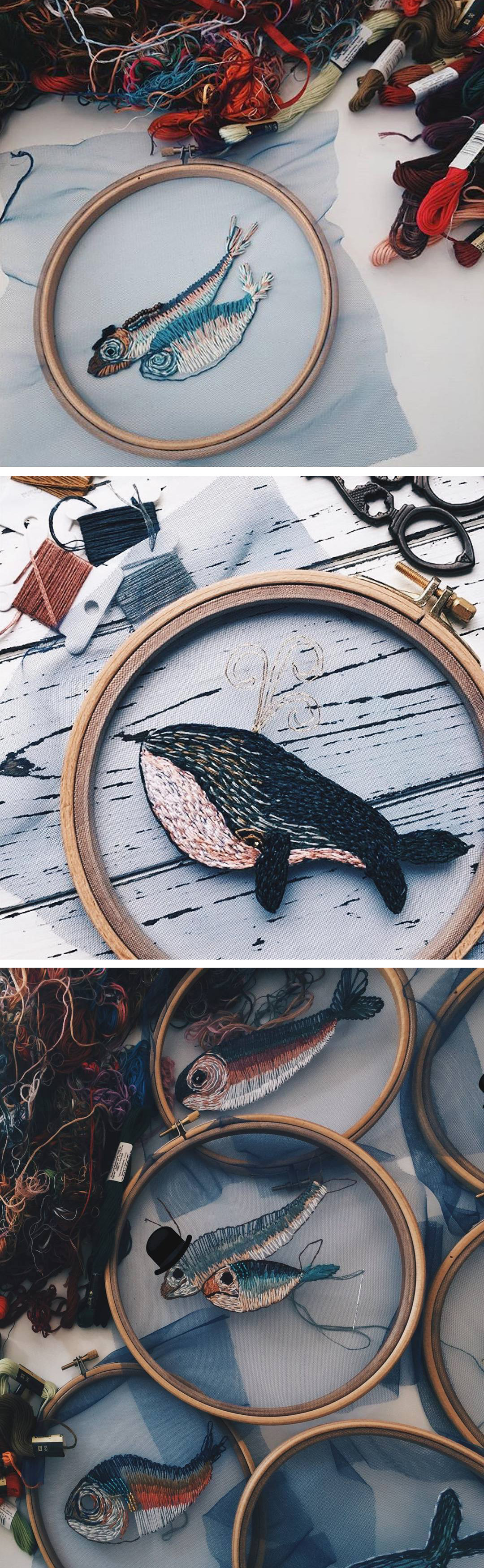 Fish embroidery on tulle