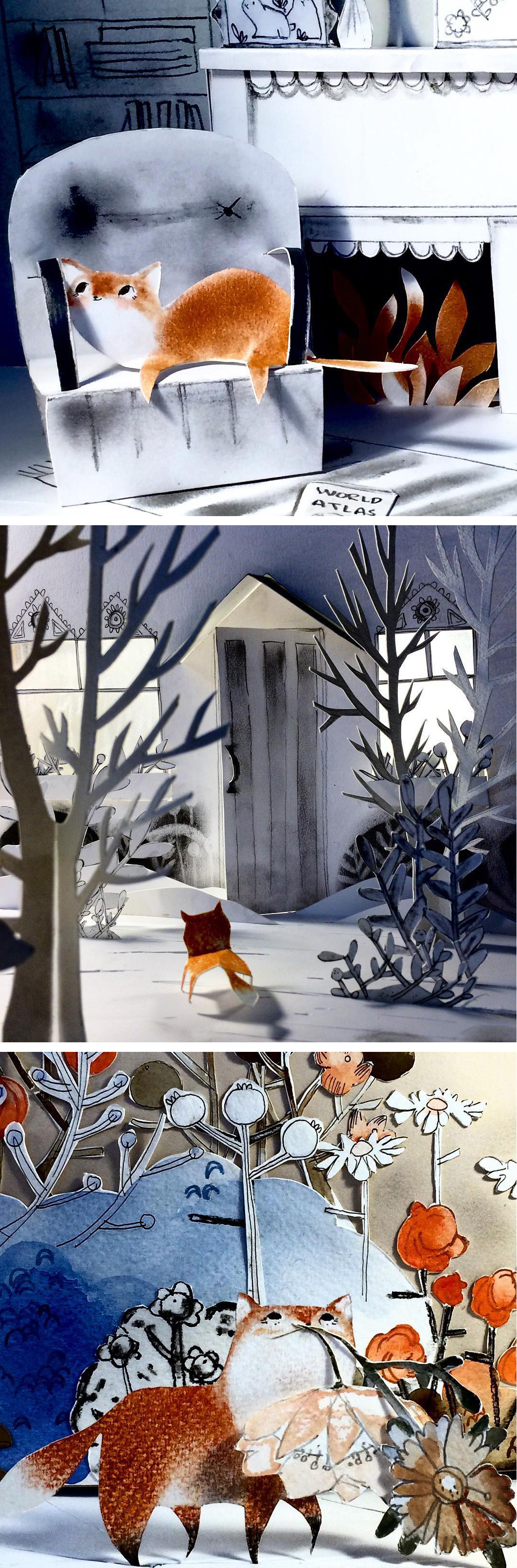 Cut paper diorama by Kelly Pousette