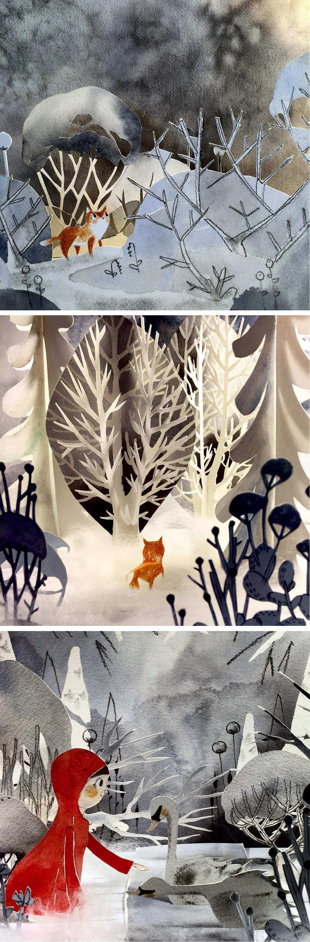 Cut paper diorama by Kelly Pousette