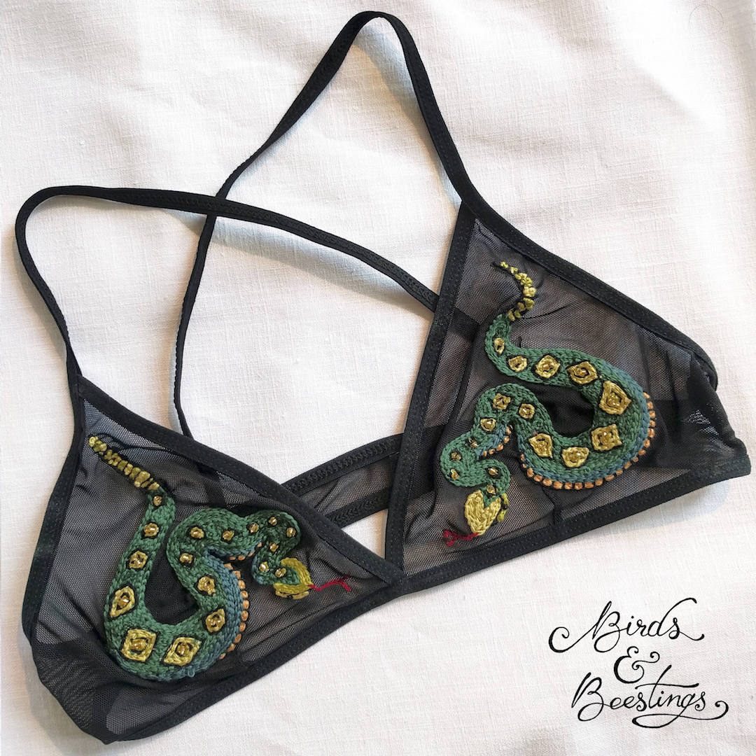 Embroidered bralette by Birds & Beestings