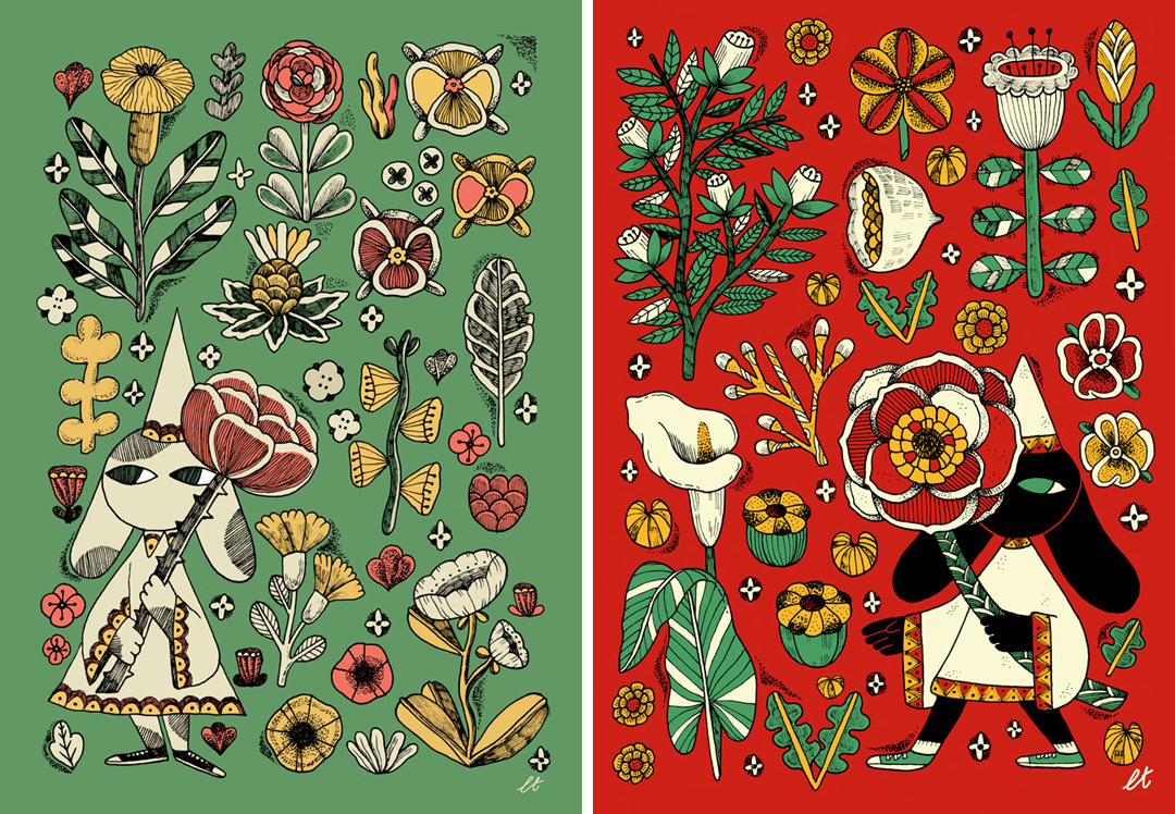 Folk art illustrations by Lia Tuia